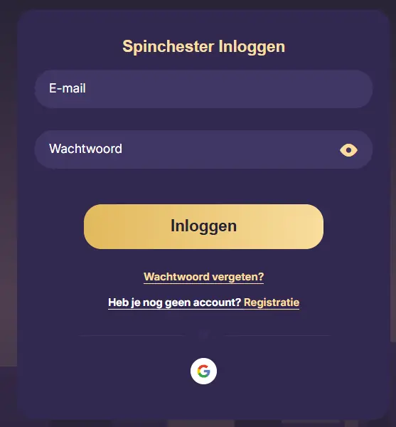 Inlogscherm van Spinchester Casino